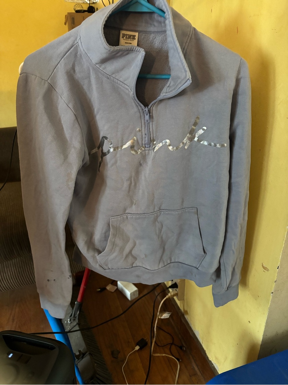 PINK Victoria's Secret Lavender Quarter-Zip Pullover with Metallic Logo
